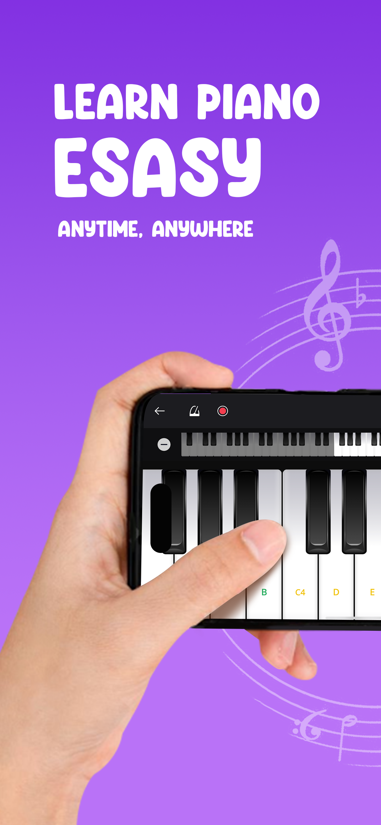 EzPiano screen showing a beginner piano lesson