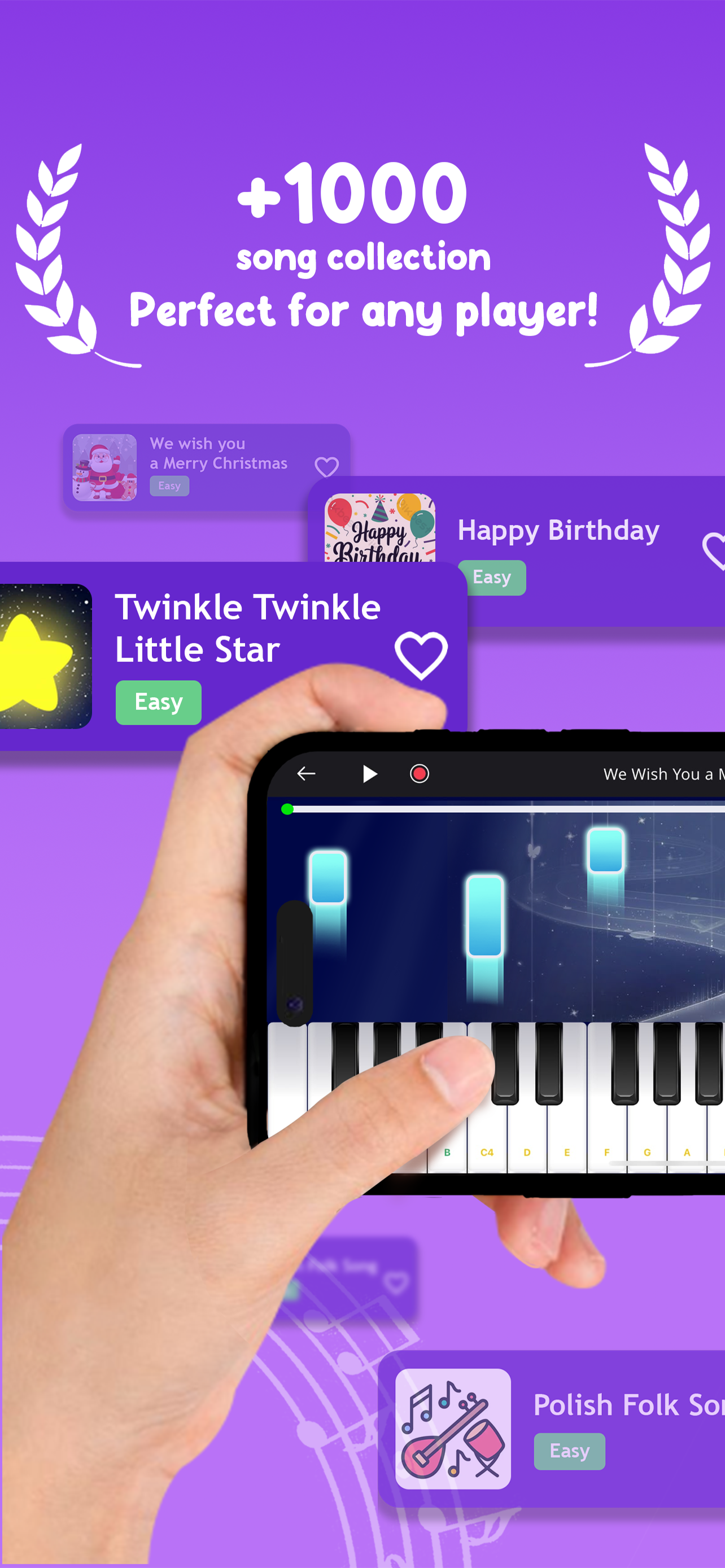 EzPiano screen showing waterfall mode