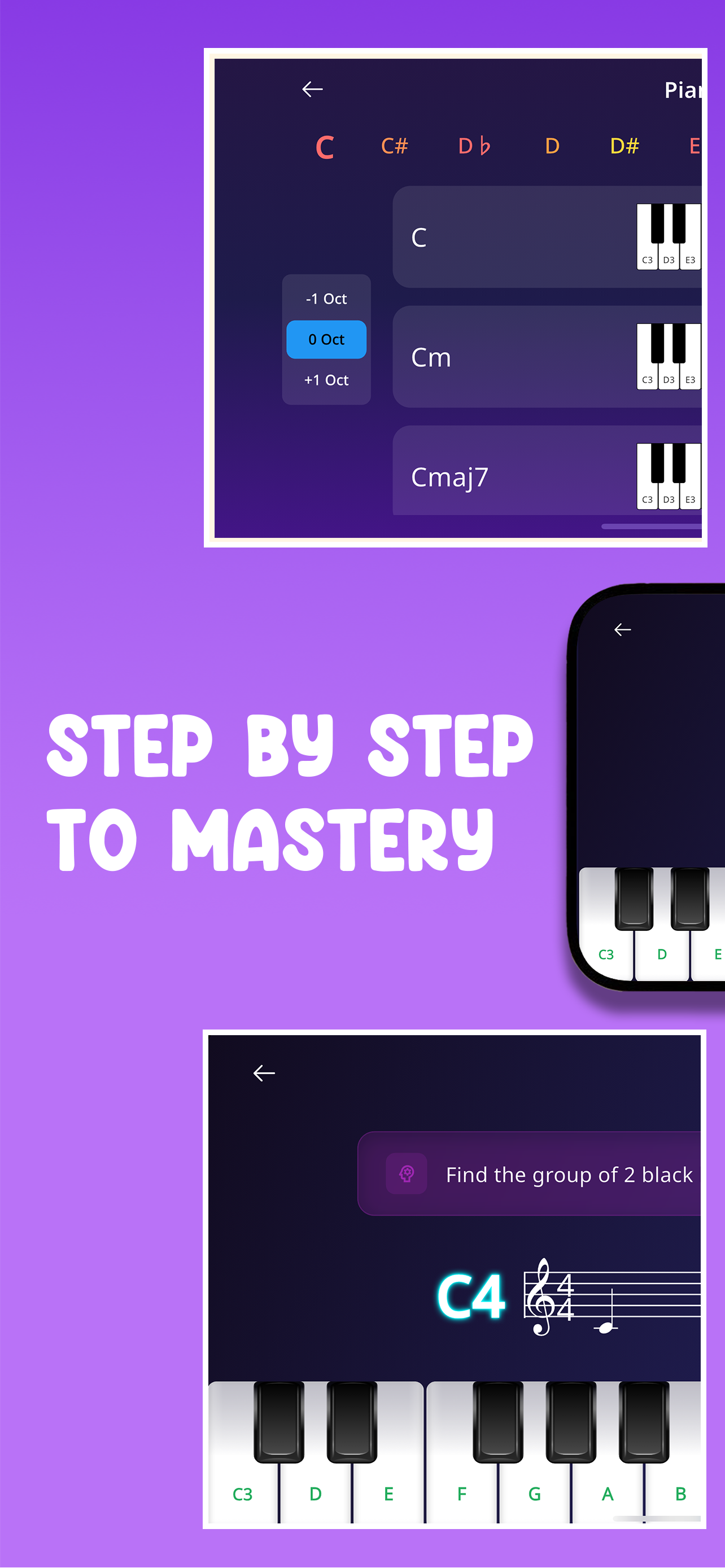 EzPiano screen showing interactive sheet music
