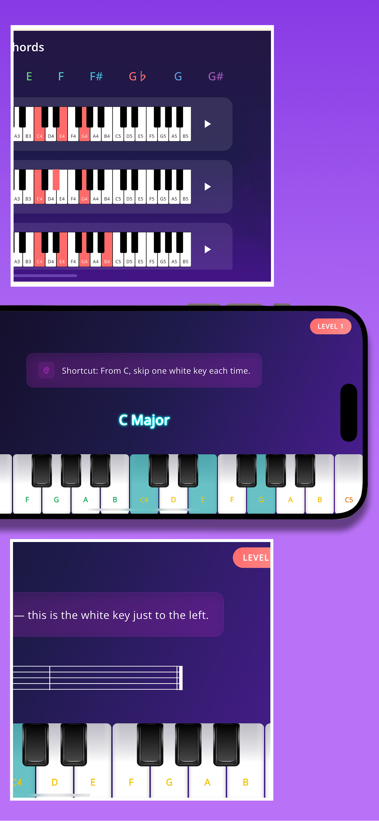 EzPiano screen showing keyboard practice