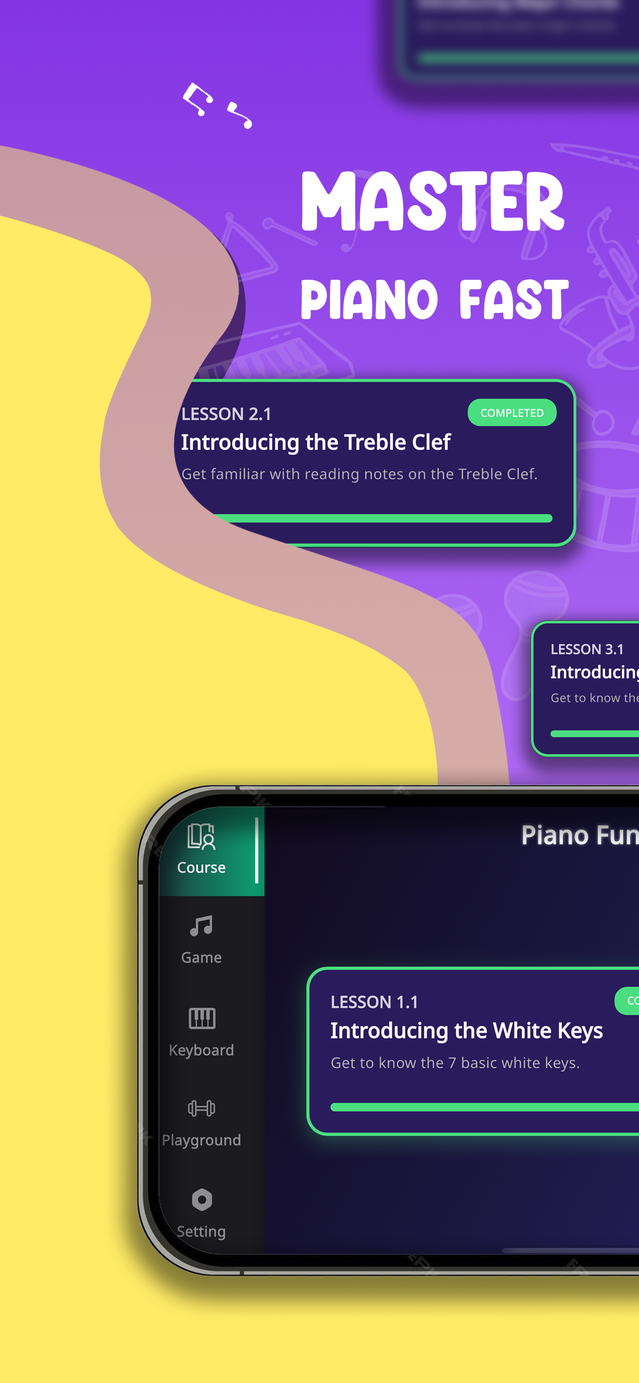 EzPiano screen showing progress tracking