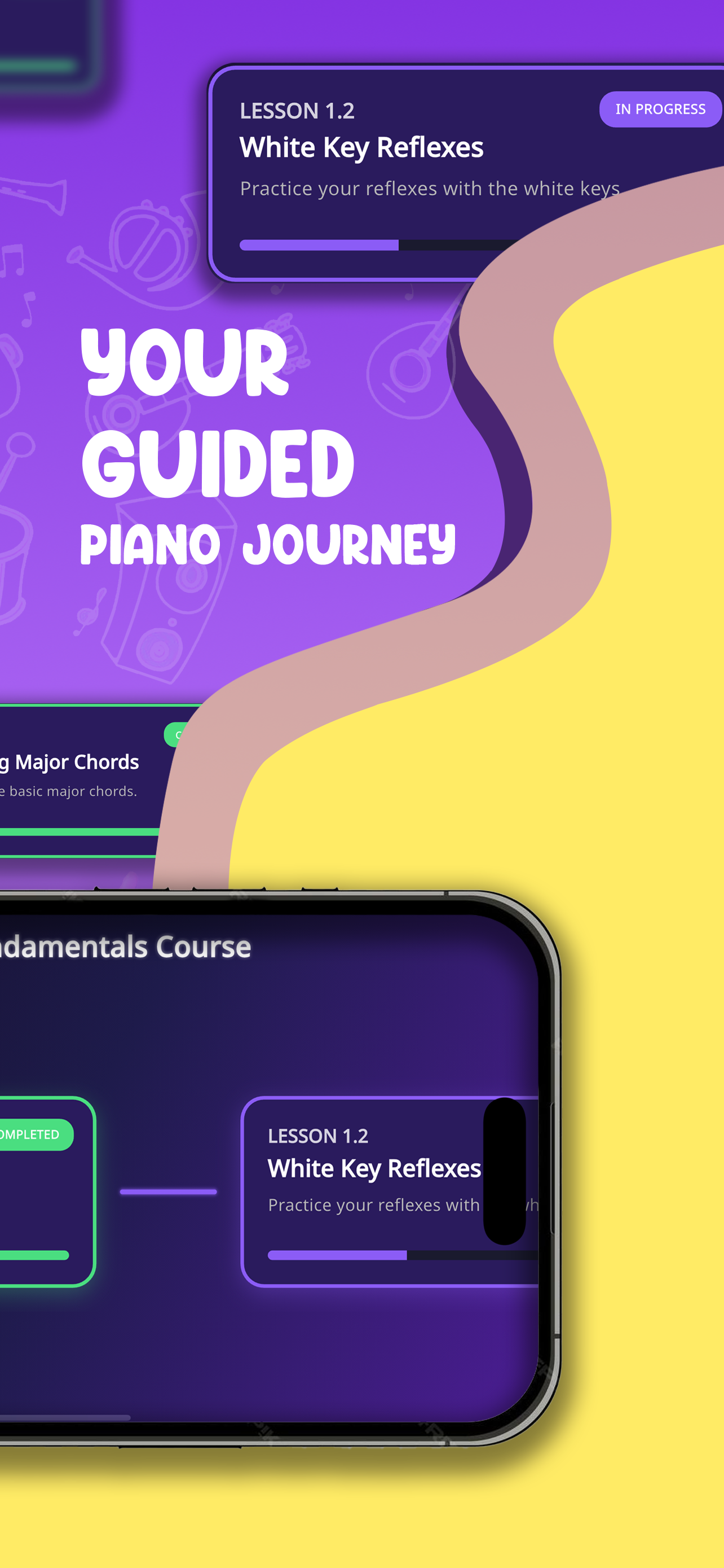 EzPiano screen showing lesson completion