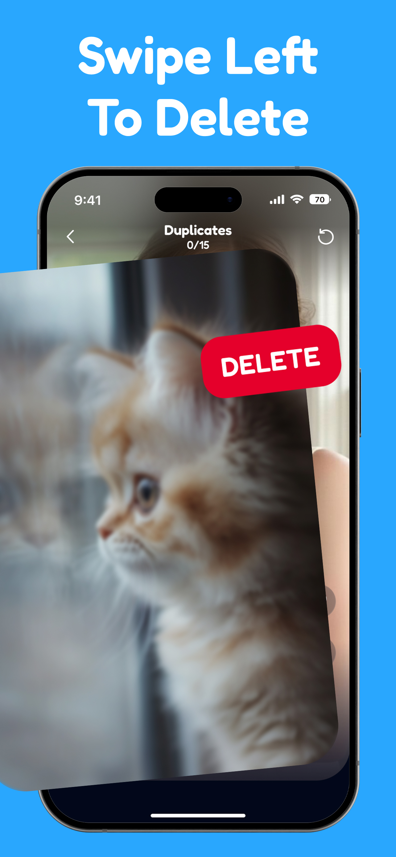 SwipeKeep screen showing duplicate photo cleanup